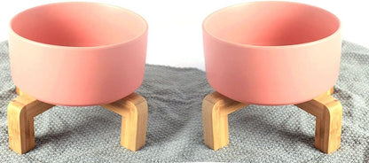 Dog Cat Bowl Ceramic Pink Pet Dish with Stand for Food and Water, Modern Cute Matte Glaze Weighted Pet Bowls Set for Cats & Small Size Dogs 13.5 OZ (5.1In / 1.7 Cups) Pink