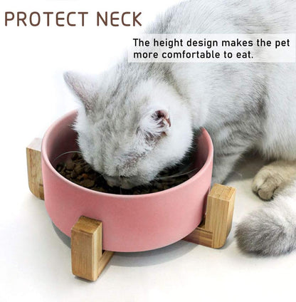 Dog Cat Bowl Ceramic Pink Pet Dish with Stand for Food and Water, Modern Cute Matte Glaze Weighted Pet Bowls Set for Cats & Small Size Dogs 13.5 OZ (5.1In / 1.7 Cups) Pink
