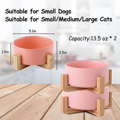 Dog Cat Bowl Ceramic Pink Pet Dish with Stand for Food and Water, Modern Cute Matte Glaze Weighted Pet Bowls Set for Cats & Small Size Dogs 13.5 OZ (5.1In / 1.7 Cups) Pink